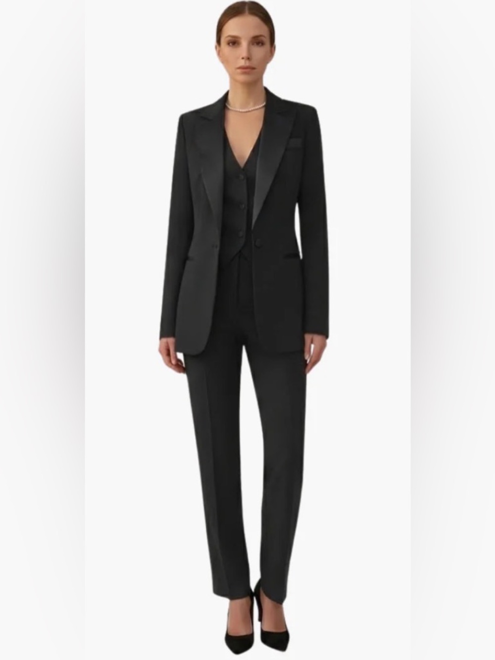 Women's Three-Piece Suit with Notched Blazer and Straight Pants